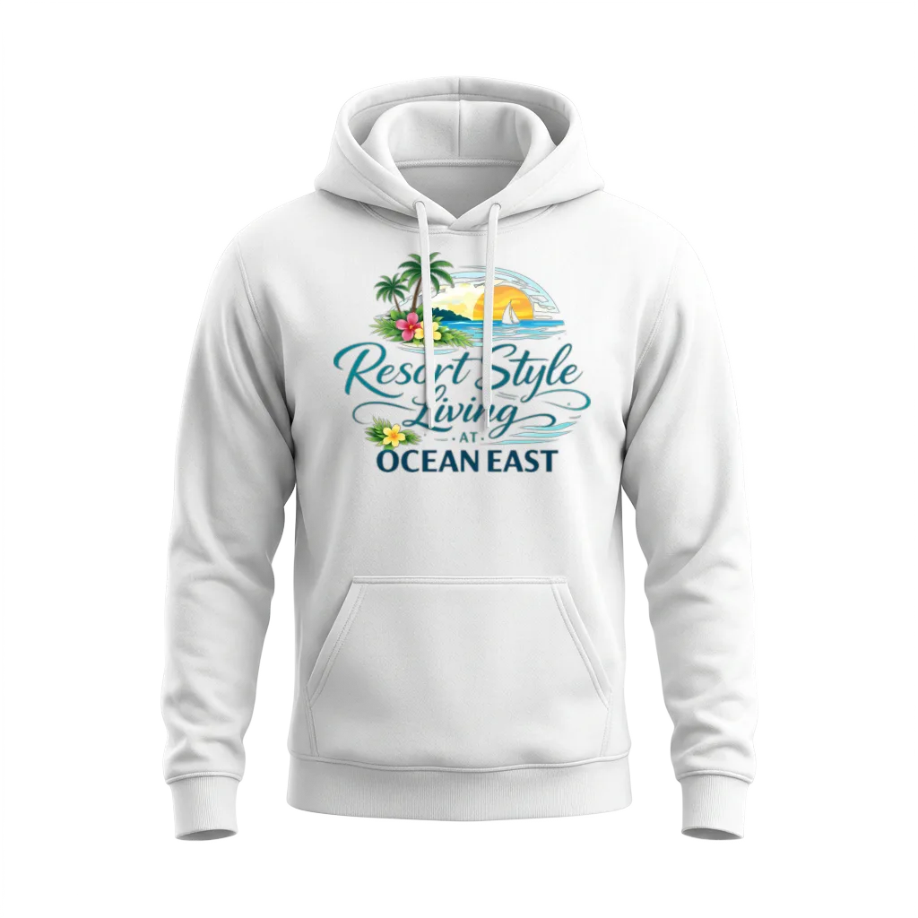 Resort Style Living At Ocean East Unisex Hoodie - White