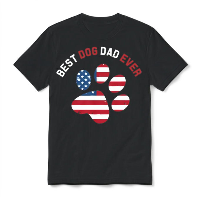 Patriotic Dog Dad Paw Design Unisex T-Shirt - Black