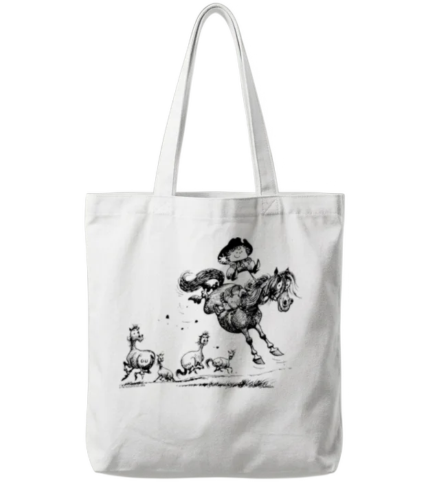 Thelwell Horseman Taming Wild Horse Tote Bags - White